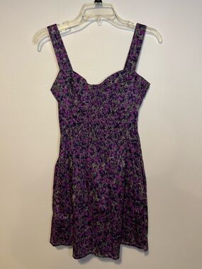 FREE PEOPLE Poppy Petal Dress Fuschia Combo Mini Floral Purple Sz 0